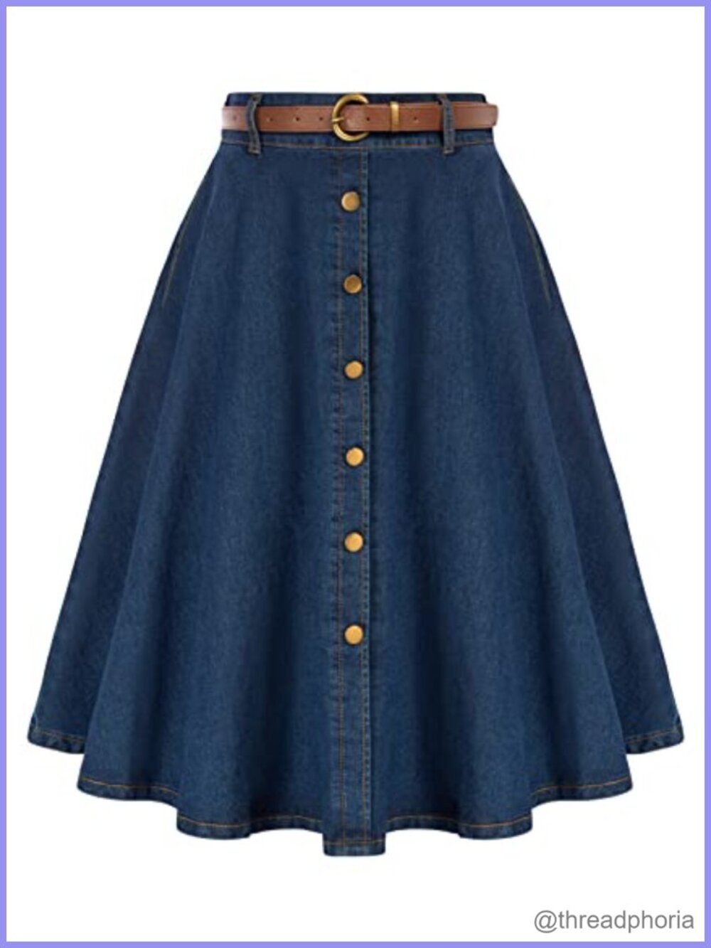 Vintage Denim Midi Skirt High Waist A-Line with Pockets